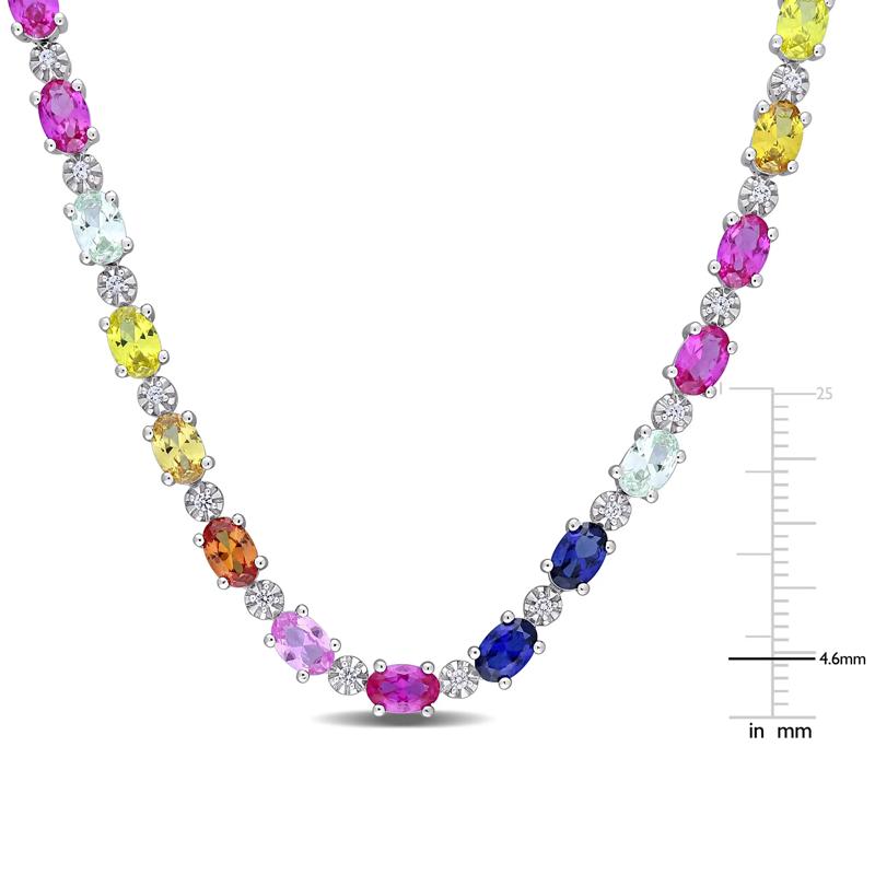 Lab Created Multi-Color Sapphire Tennis Necklace in Sterling Silver – Image 4 of 6