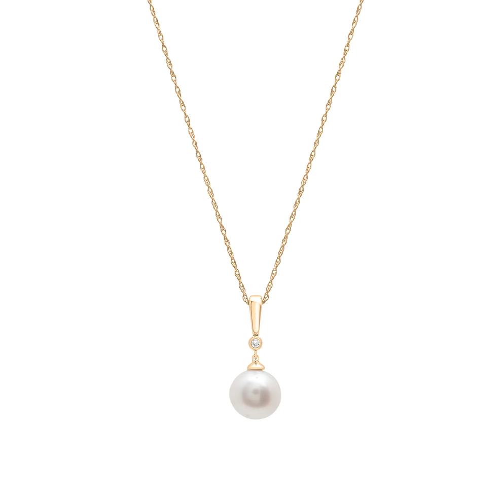 Freshwater Cultured Pearl and Diamond Accent Pendant in 10K Yellow Gold – Image 1 of 4