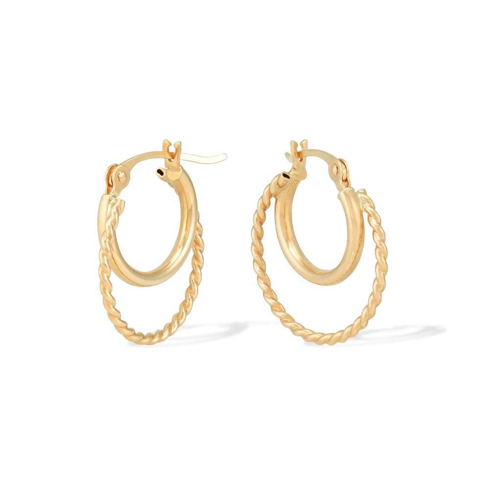 Double Twisted &amp; Tube Hoop Earrings in 14K Yellow Gold, 16.5x15mm – Image 1 of 2