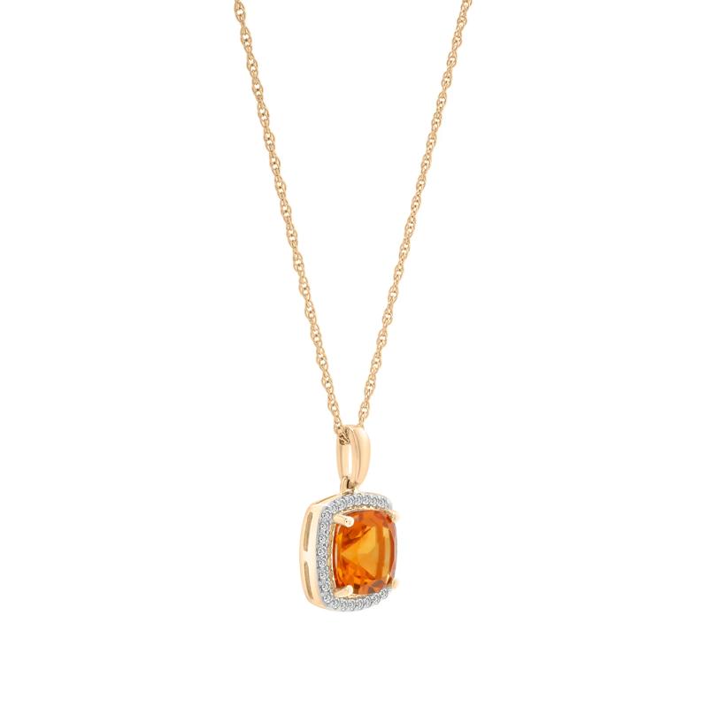 Citrine and Diamond Halo Pendant in 10K Yellow Gold &#40;1/10 ct. tw.&#41; – Image 2 of 4