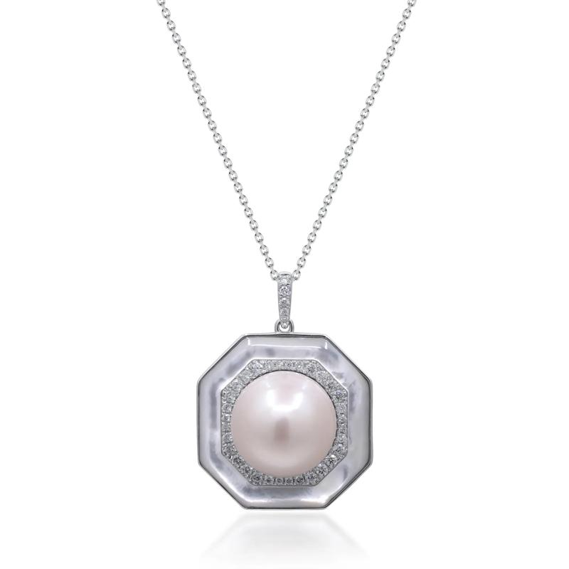 Pearl and Diamond Pendant in 14K White Gold &#40;1/3 ct. tw.&#41; – Image 1 of 3