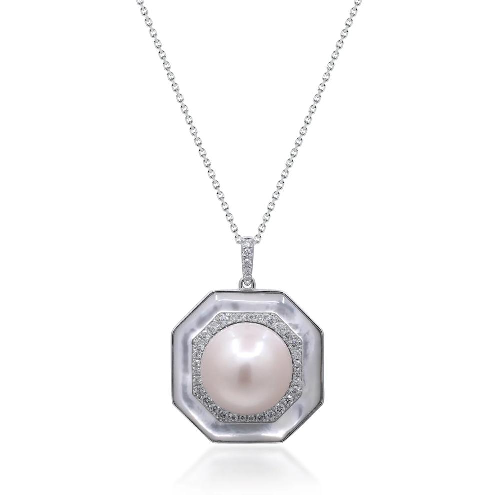 Pearl and Diamond Pendant in 14K White Gold (1/3 ct. tw.) – Image 1 of 3
