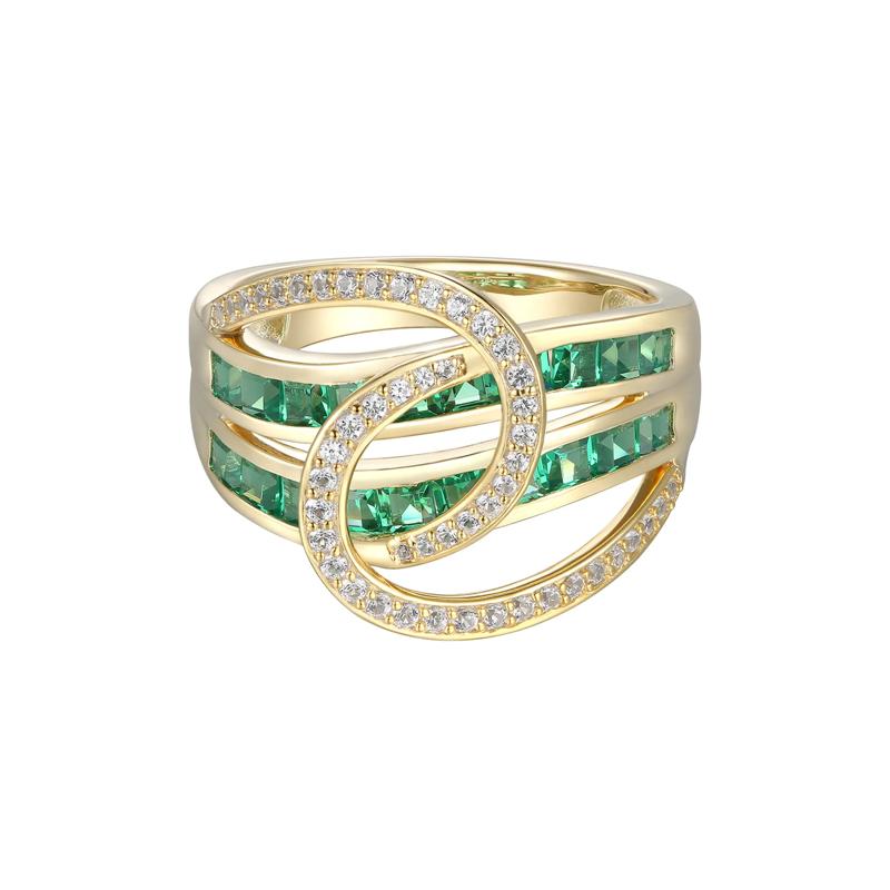 Emerald &amp; 1/4 ct. tw. Diamond Crossover Ring in 10K Yellow Gold – Image 1 of 3