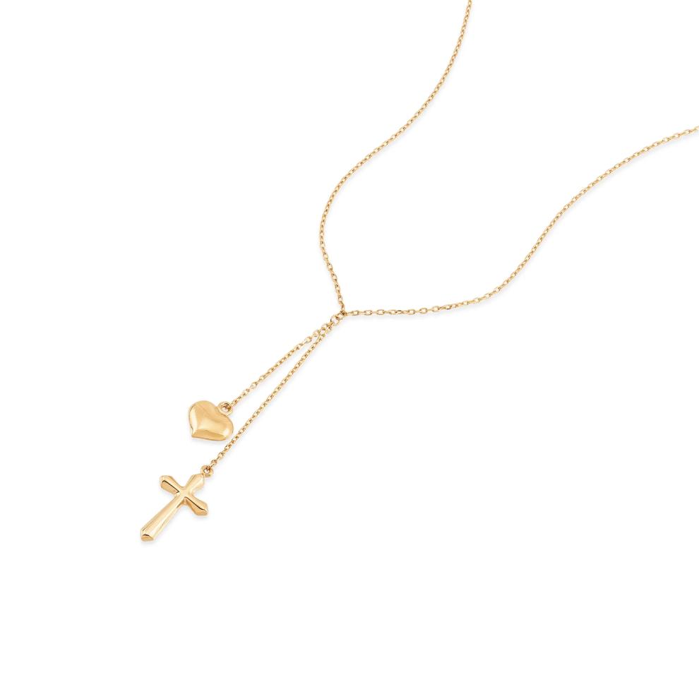 Cross &amp; Heart Lariat Necklace in 14K Yellow Gold, 18" – Image 3 of 4