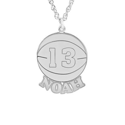 Personalized Nameplate Basketball Pendant in 10K White Gold
