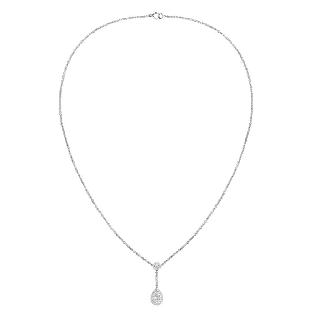 Diamond Pear-Shaped Baguette &amp; Round Cluster Pendant Necklace in 10K White Gold (1/2 ct. tw.) – Image 3 of 4