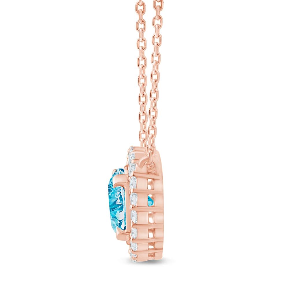 Lab Grown Blue and White Diamond Halo Pendant in 14K Rose Gold (1 1/7 ct. tw.) – Image 2 of 3