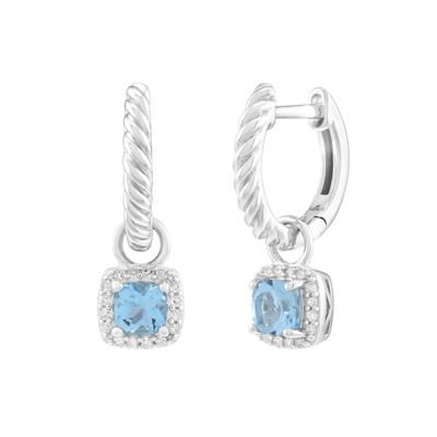 Swiss Blue Topaz and Diamond Earrings in Sterling Silver