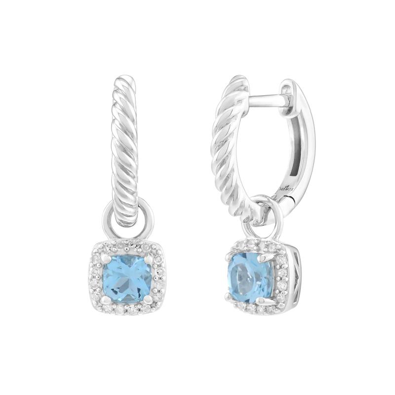 Swiss Blue Topaz and Diamond Earrings in Sterling Silver – Image 1 of 1
