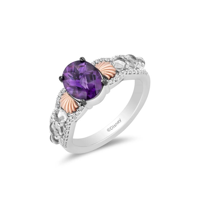 Little Mermaid Live Action Amethyst and Diamond Shell Ring in Sterling Silver and 10K Rose Gold &#40;1/6 ct. tw.&#41; – Image 4 of 4