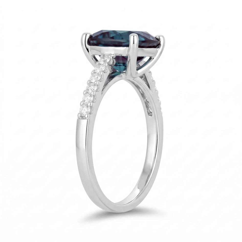 Lab-Created Alexandrite Center &amp; Diamond Ring in 10K White Gold (1/5 ct. tw.) – Image 3 of 4