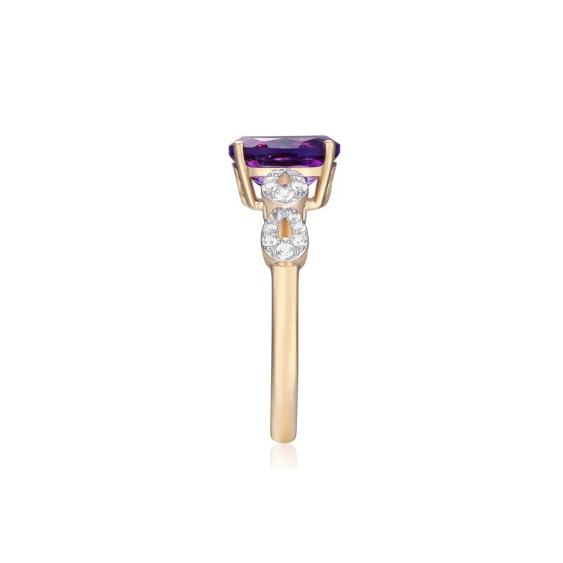 Oval Amethyst and Lab-Created White Sapphire Ring in 10K Yellow Gold – Image 3 of 3
