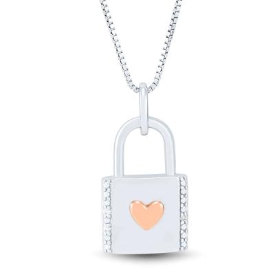 Padlock Pendant with Diamond Accents in Sterling Silver and 14K Rose Gold