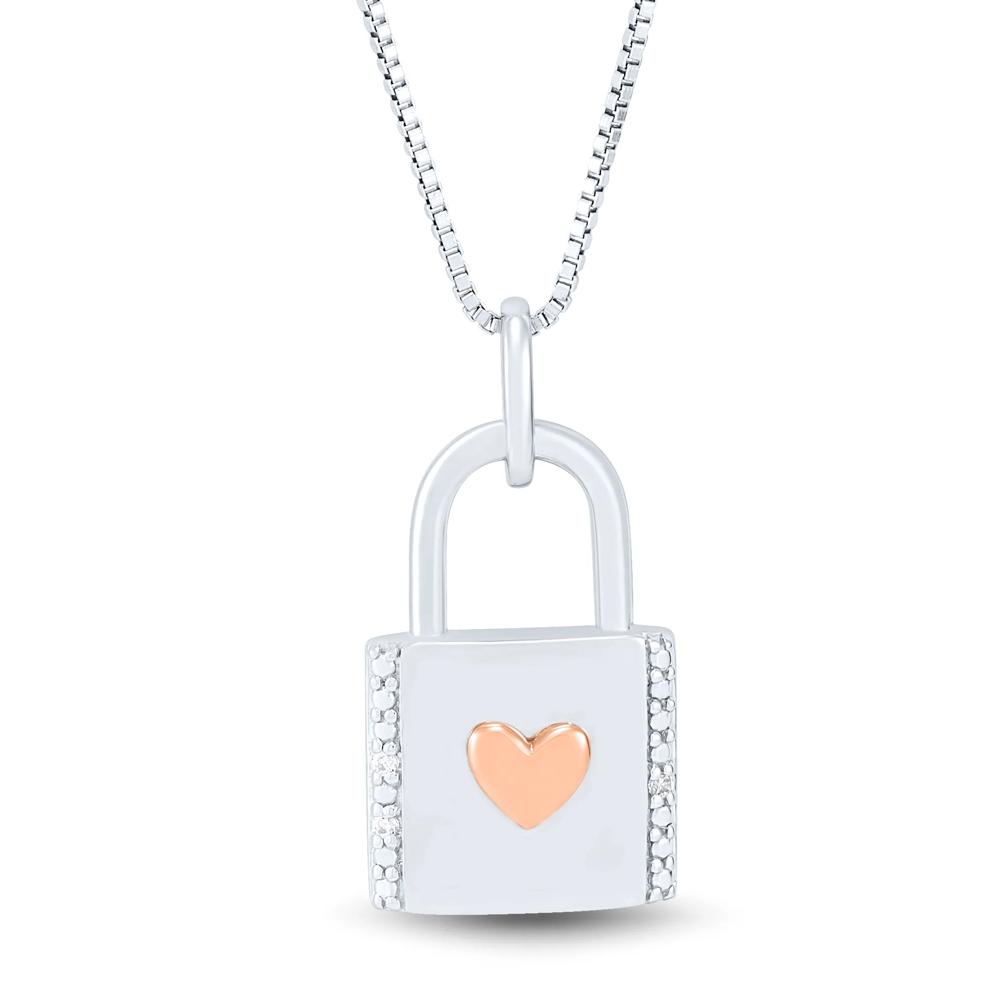 Padlock Pendant with Diamond Accents in Sterling Silver and 14K Rose Gold – Image 1 of 4