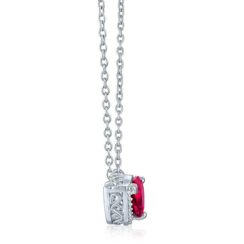 Lab-Created Ruby and Diamond Accent Pear-Shaped Half Halo Necklace in Sterling Silver – Image 2 of 3