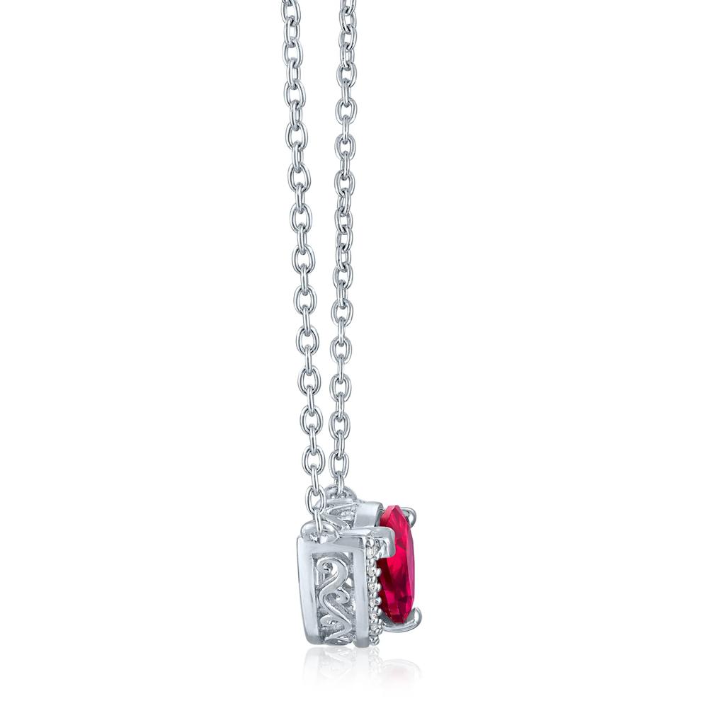 Lab-Created Ruby and Diamond Accent Pear-Shaped Half Halo Necklace in Sterling Silver – Image 2 of 3
