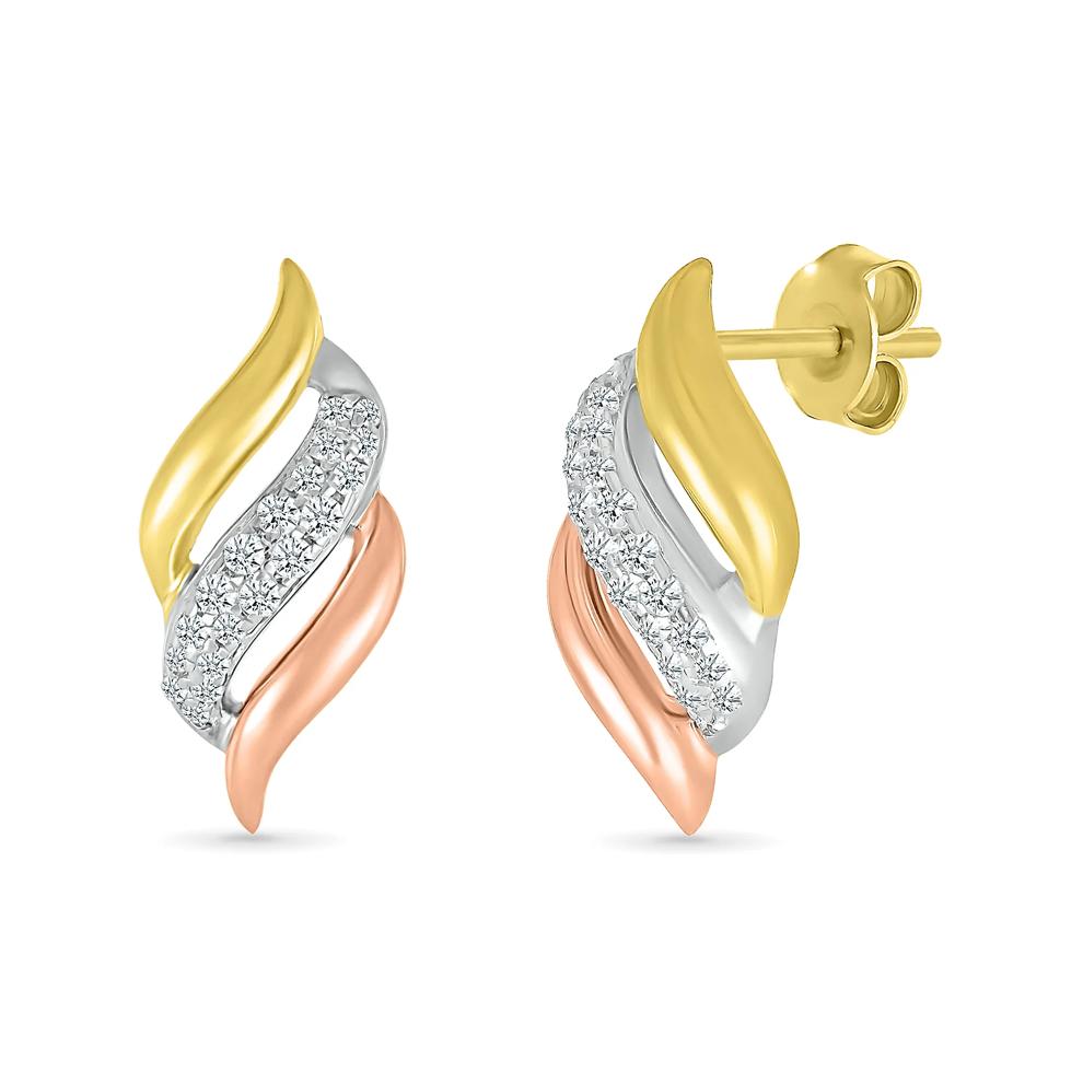 Diamond Swirl Earrings in Tri-Tone 10K Gold (1/7 ct. tw.) – Image 2 of 3