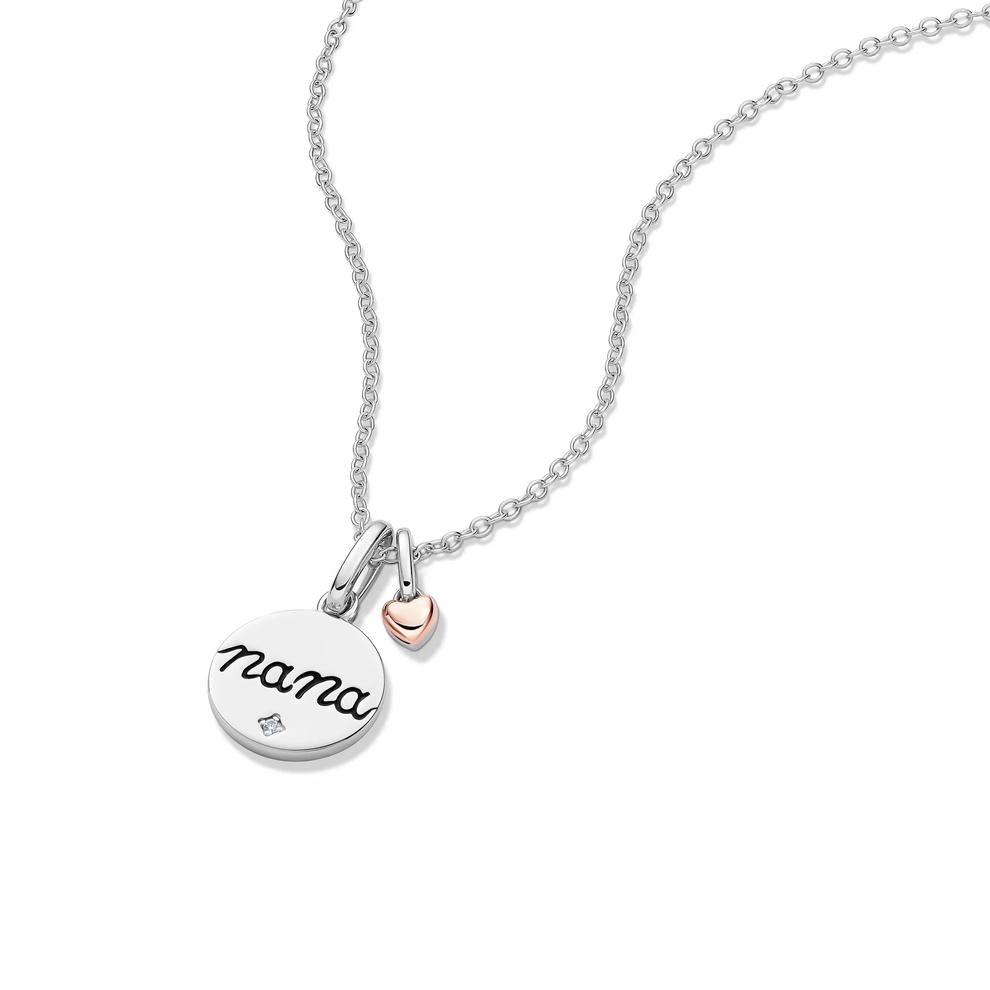 Lab Grown Diamond Accent Nana Disc Pendant in Sterling Silver &amp; 10K Rose Gold – Image 4 of 5