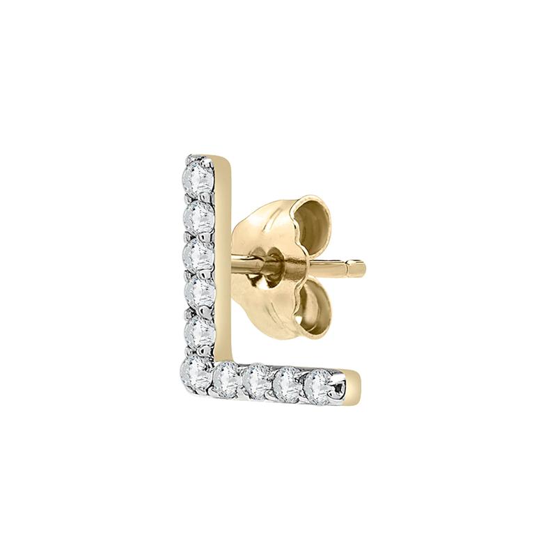 Single-Letter Stud Earring &ldquo;L&rdquo; with Diamond Accents in 10K Yellow Gold – Image 2 of 2