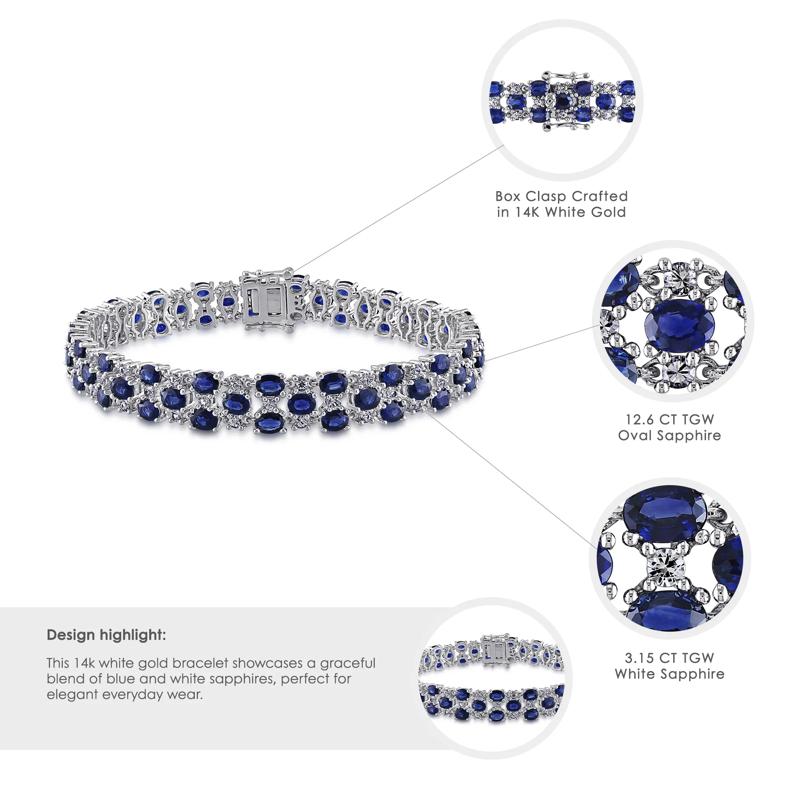 Blue Sapphire &amp; White Sapphire Bracelet in 14K White Gold – Image 6 of 6