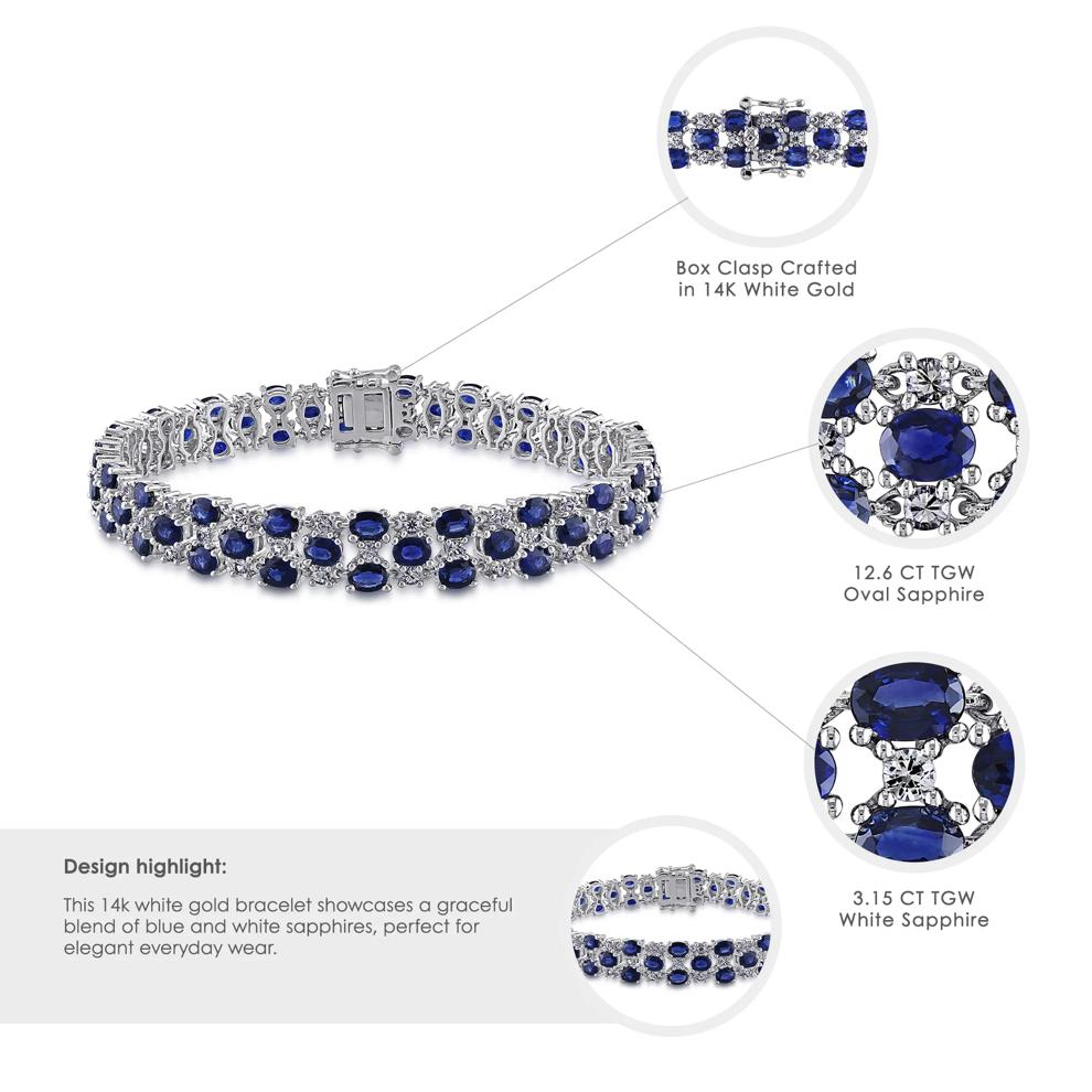 Blue Sapphire &amp; White Sapphire Bracelet in 14K White Gold – Image 6 of 6
