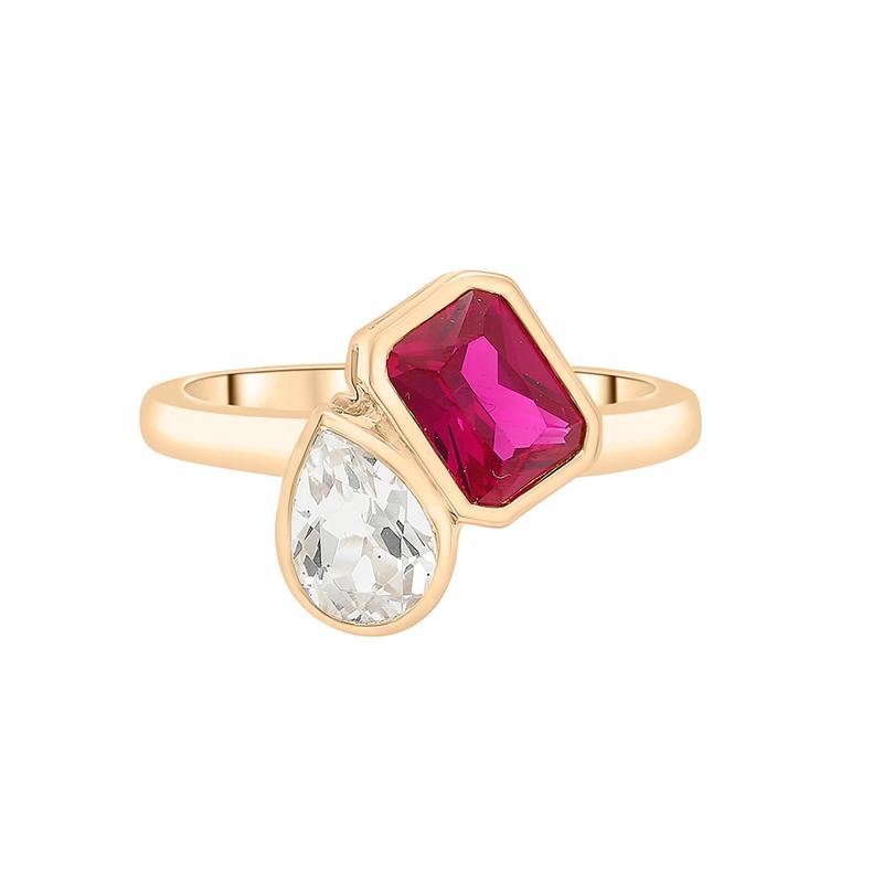 Lab-Created Ruby and Lab-Created White Sapphire Toi et Moi Two-Stone Ring in Vermeil – Image 1 of 7