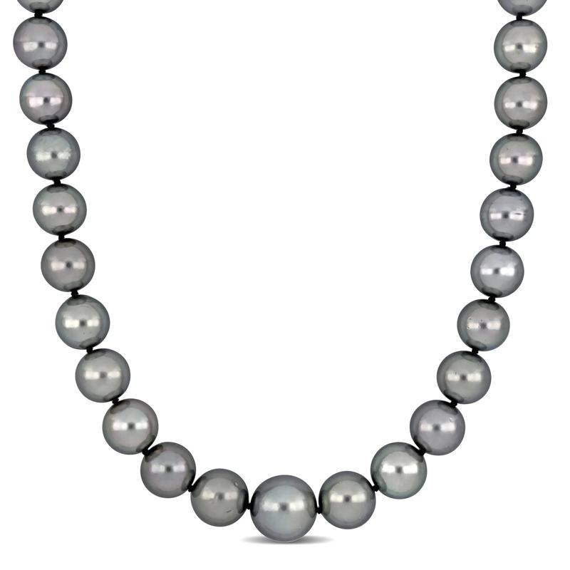 Black Tahitian Pearl and Diamond Accent Necklace in 14K White Gold – Image 1 of 5