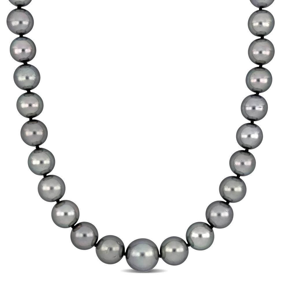 Black Tahitian Pearl and Diamond Accent Necklace in 14K White Gold – Image 1 of 5