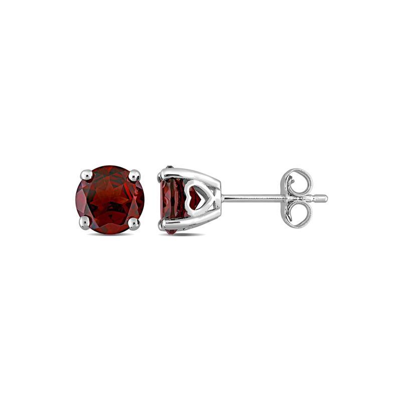 Garnet Stud Earrings with Heart Baskets in Sterling Silver – Image 1 of 3