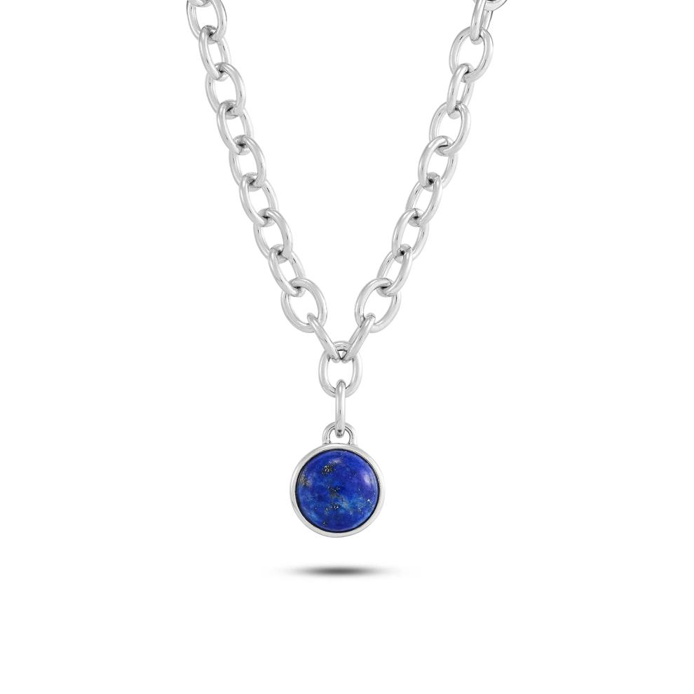 Blue Lapis Pendant Oval Link Necklace in Sterling Silver, 20" – Image 3 of 3