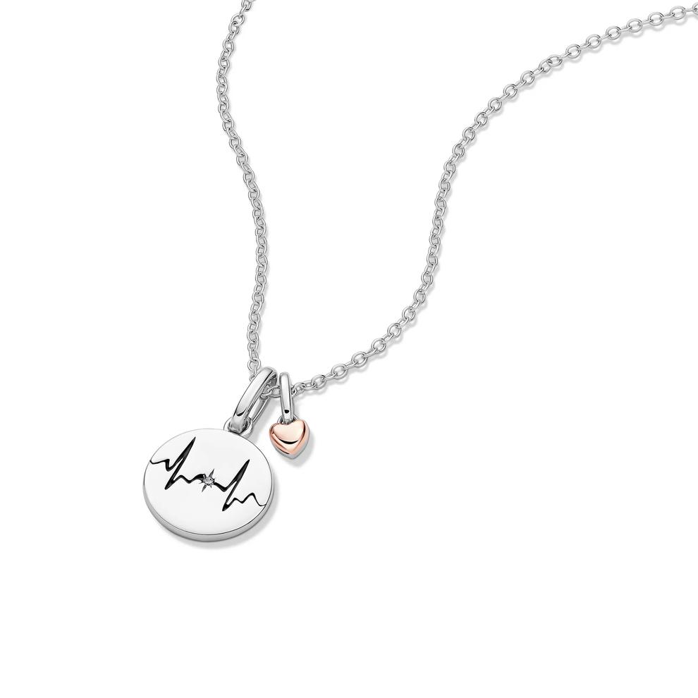Lab Grown Diamond Accent Heartbeat Disc Pendant in Sterling Silver &amp; 10K Rose Gold – Image 4 of 5