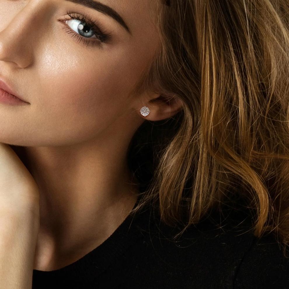 Lab-Created Moissanite Round Solitaire Stud Earrings in Sterling Silver (3 3/4 ct. dew) – Image 3 of 4