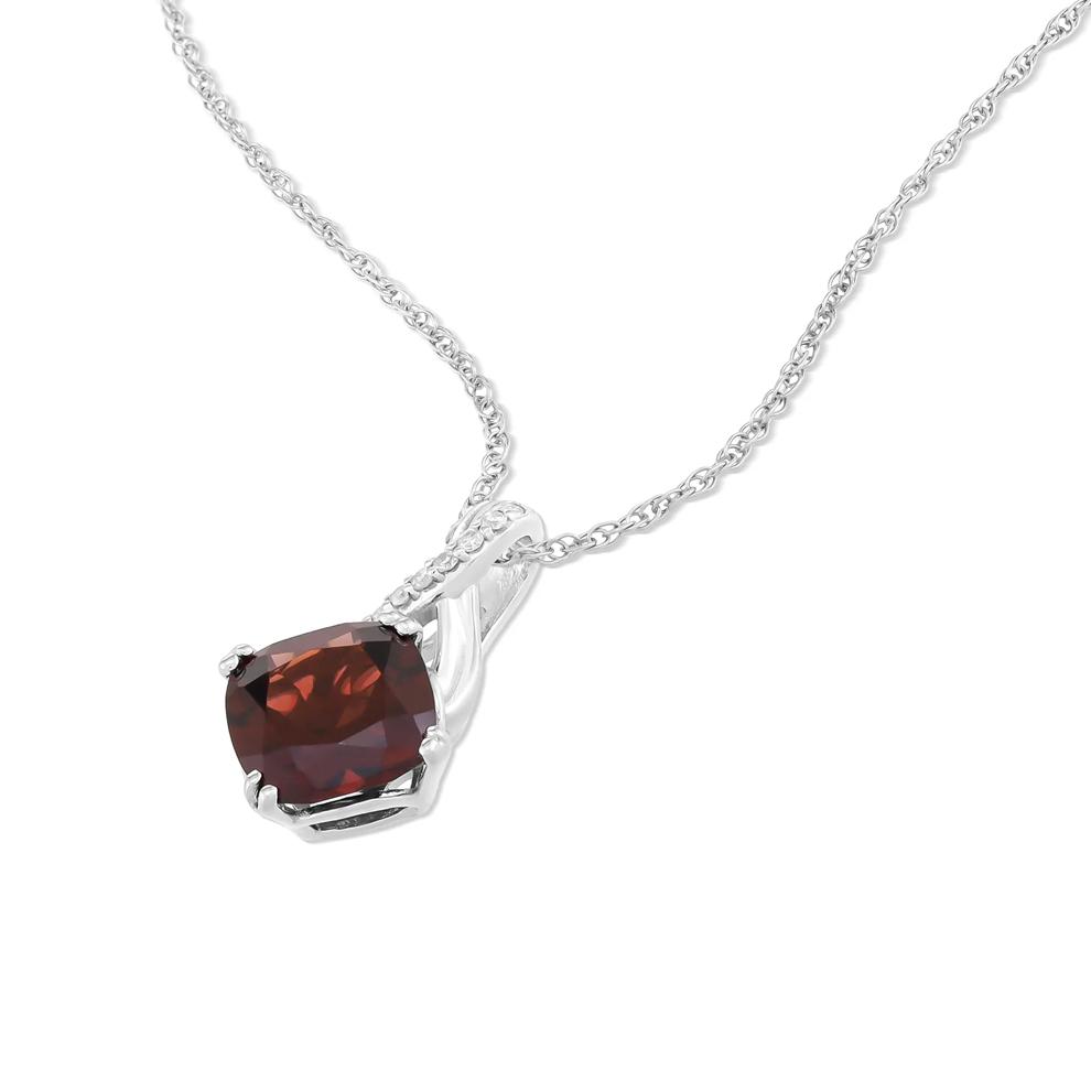 Garnet &amp; Diamond Pendant in 10K White Gold – Image 2 of 4