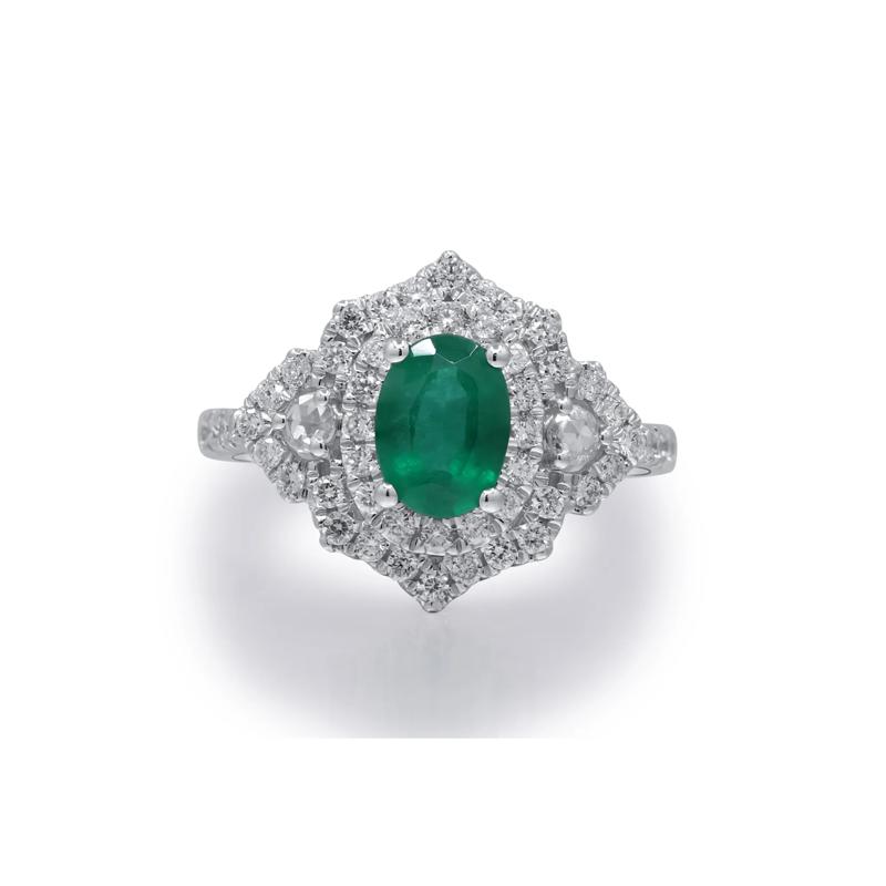 Emerald and Diamond Ornate Ring in 14K White Gold &#40;5/8 ct. tw.&#41; – Image 1 of 5