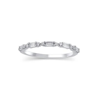 Lab Grown Diamond Round & Baguette Anniversary Band in 10K White Gold (1/4 ct. tw.)