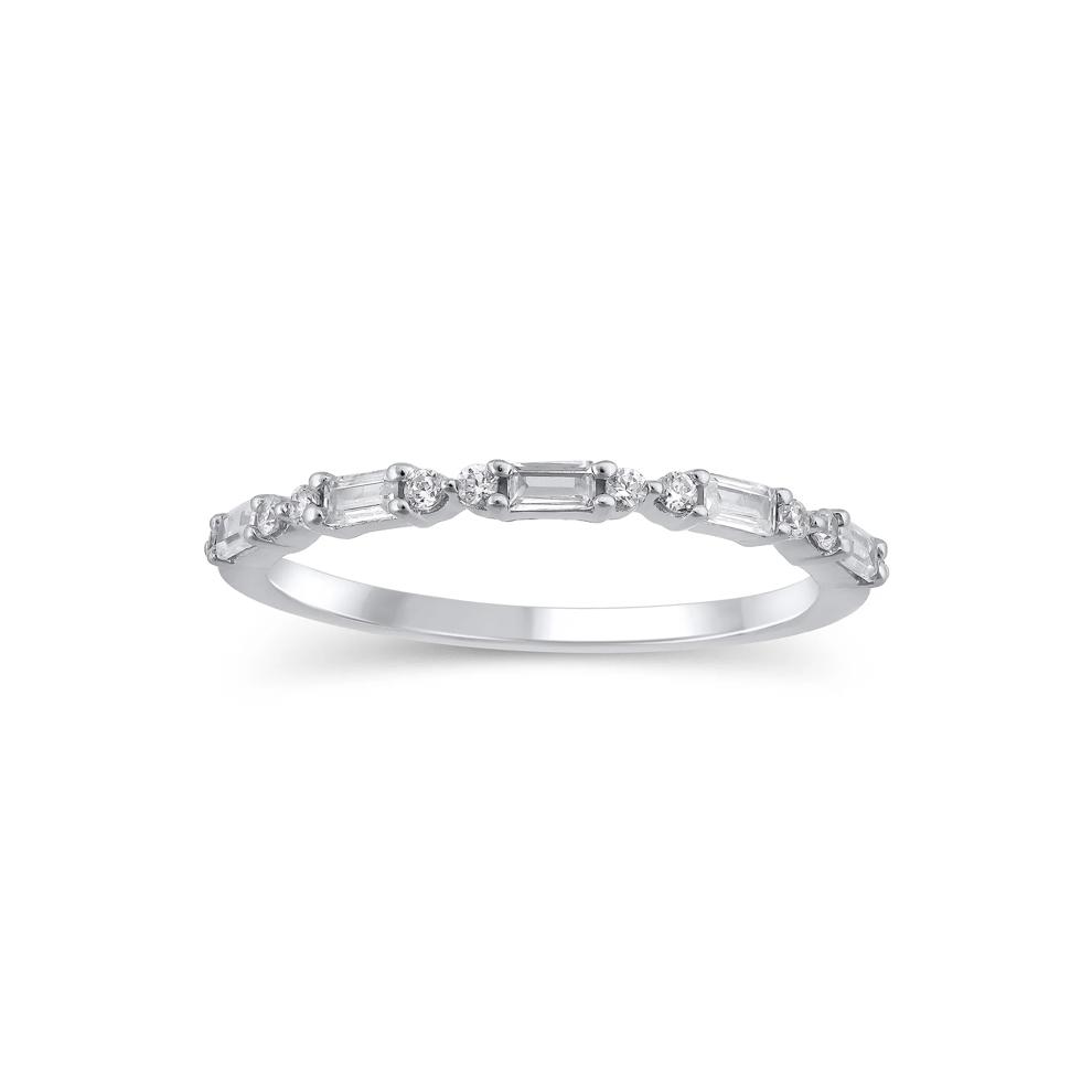 Lab Grown Diamond Round &amp; Baguette Anniversary Band in 10K White Gold (1/4 ct. tw.) – Image 1 of 3