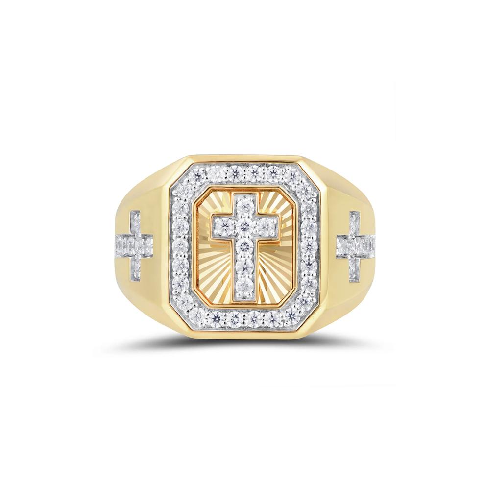 Men&rsquo;s Diamond Cross Ring in 10K Yellow Gold (3/4 ct. tw.) – Image 1 of 3