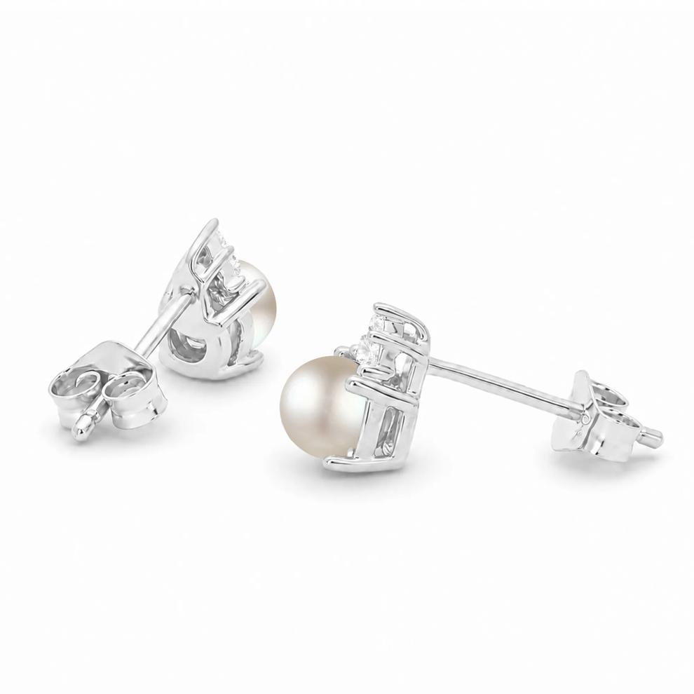 Freshwater Cultured Pearl &amp; Diamond Accent Stud Earrings in 14K White Gold – Image 2 of 2