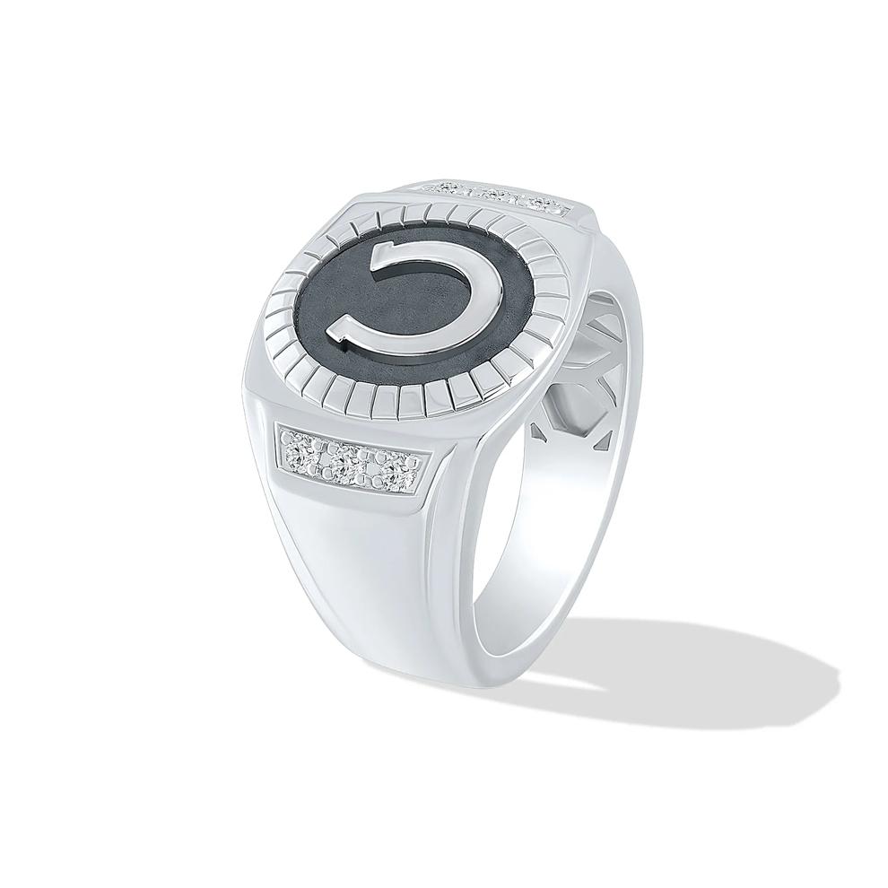 Men's Diamond Horseshoe Ring in Black Rhodium Sterling Silver (1/5 ct. tw.) – Image 4 of 4