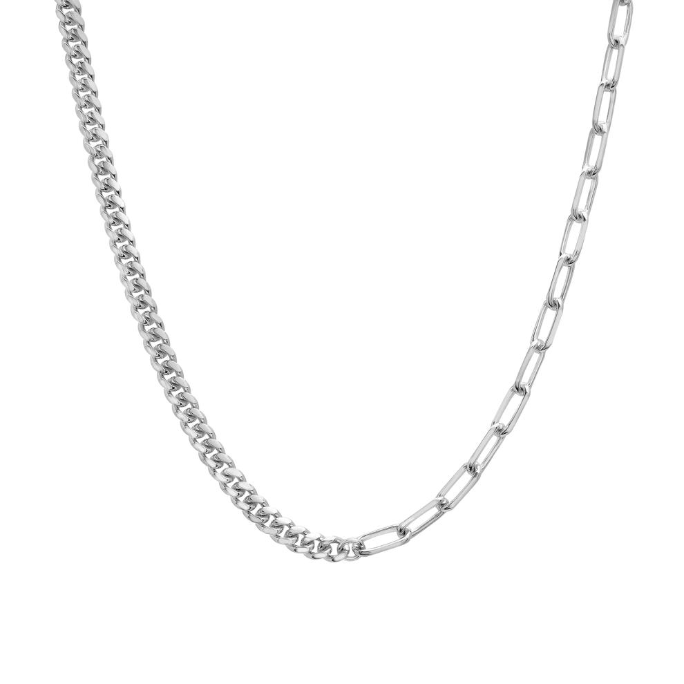 Curb and Paperclip Chain Necklace in Sterling Silver, 18" – Image 1 of 10