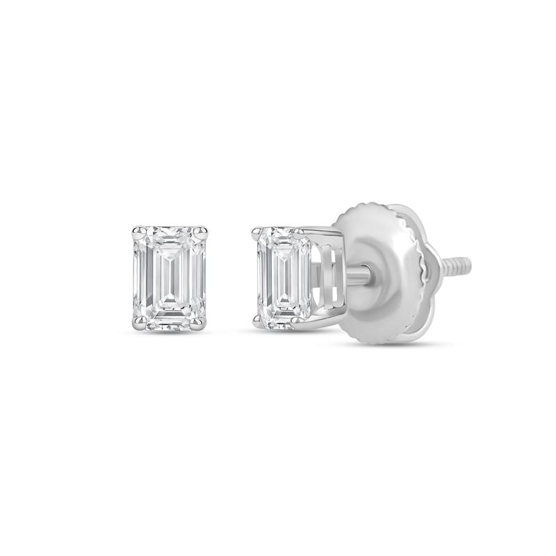 Lab Grown Diamond Emerald-Cut Solitaire Stud Earrings in 14K White Gold &#40;1/2 ct. tw.&#41; – Image 1 of 3