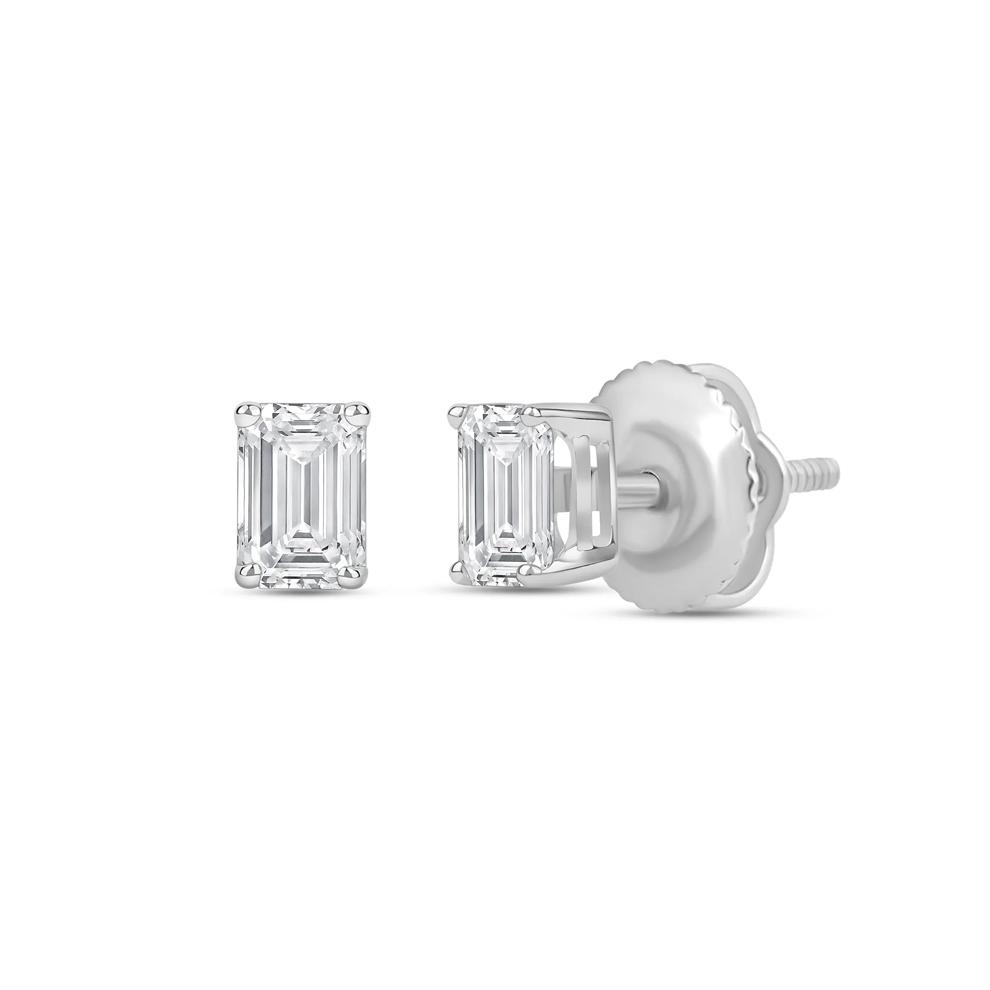 Lab Grown Diamond Emerald-Cut Solitaire Stud Earrings in 14K White Gold (1/2 ct. tw.) – Image 1 of 3