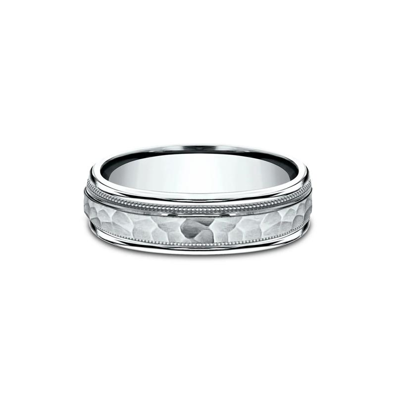 Men&rsquo;s Hammered Milgrain Wedding Band in Platinum, 6MM – Image 1 of 3