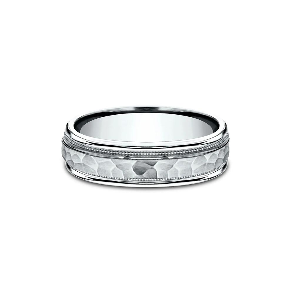 Men&rsquo;s Hammered Milgrain Wedding Band in Platinum, 6MM – Image 1 of 3
