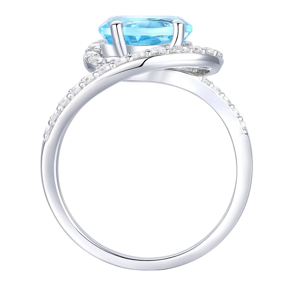 Oval Swiss Blue Topaz and Lab-Created White Sapphire Ring, Earring and Pendant Box Set in Sterling Silver – Image 3 of 8
