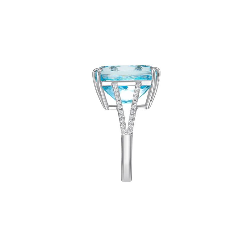 Emerald-Cut Aquamarine &amp; Diamond Split-Shank Ring in 14K White Gold &#40;1/5 ct. tw.&#41; – Image 3 of 3