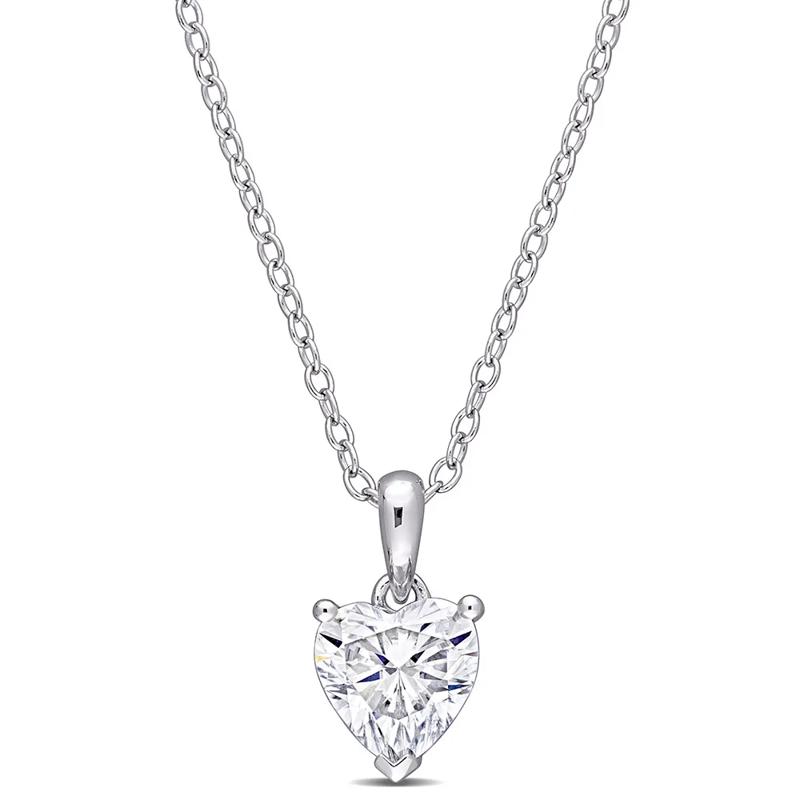 Moissanite Pendant Heart in Sterling Silver &#40;1 ct. dew&#41; – Image 1 of 3