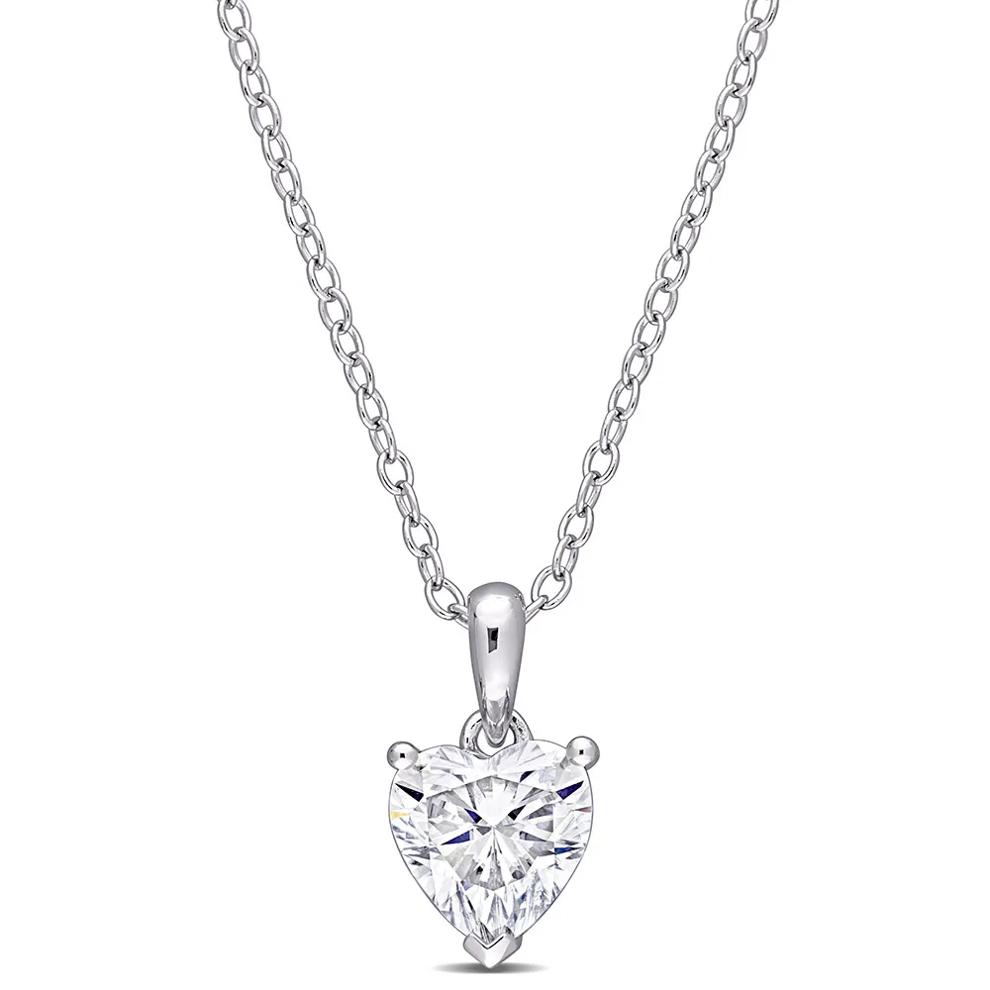 Moissanite Pendant Heart in Sterling Silver (1 ct. dew) – Image 1 of 3