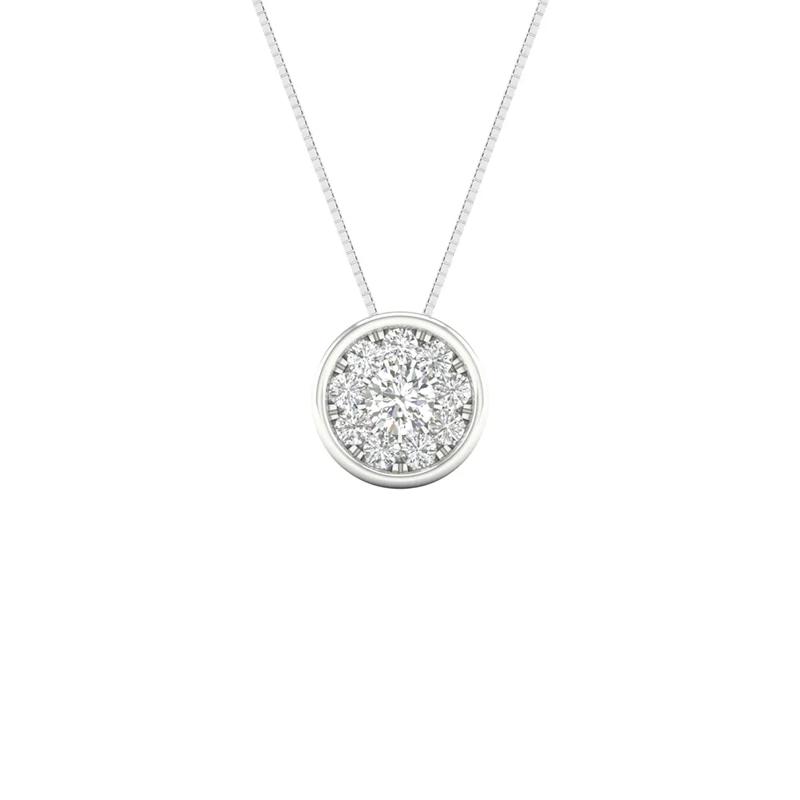 Diamond Cluster Bezel Pendant in 10K White Gold &#40;1/4 ct. tw.&#41; – Image 1 of 5