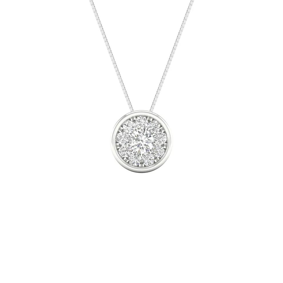 Diamond Cluster Bezel Pendant in 10K White Gold (1/4 ct. tw.) – Image 1 of 5